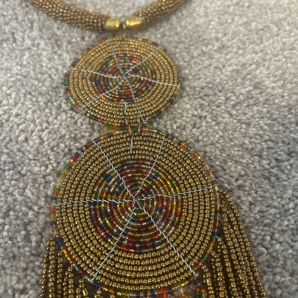From Senegal, Africa - Colorful gold beaded necklace